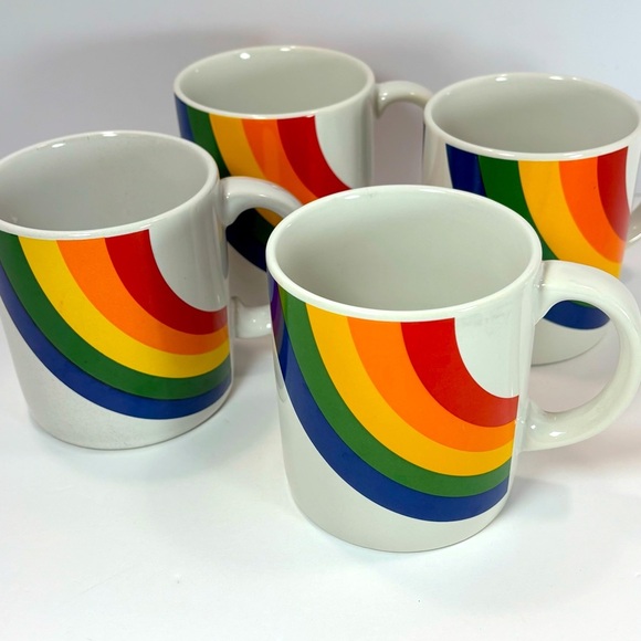 RAINBOW Coffee Mug Korea FTDA Especially For You 1984 Vintage Retro Set Of 4 - Picture 1 of 6